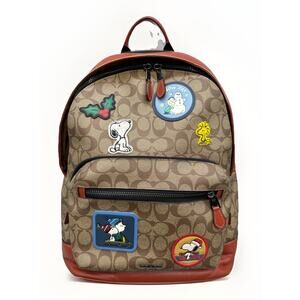 COACH Snoopy Collaboration Large Leather Backpack with Cute Snoopy Patch {111}